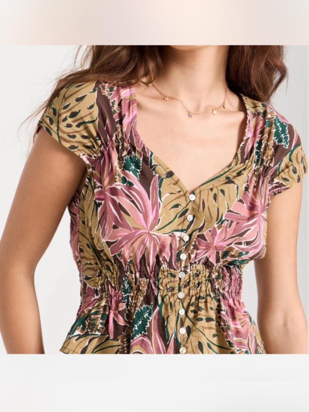 Madewell Pink Floral Button-Front Peplum Top